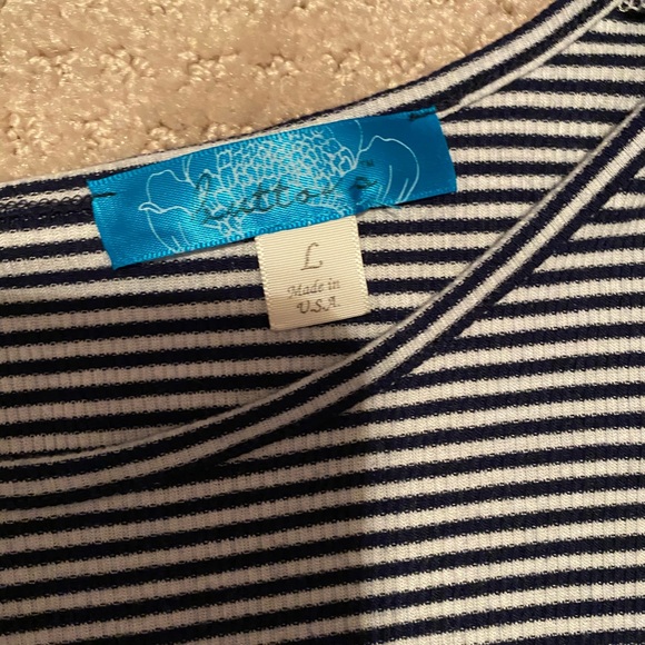 Navy & white stripe top w/lace trim - Picture 2 of 3